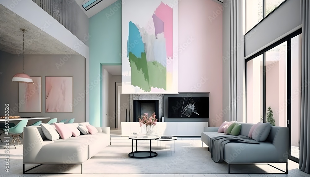 Modern living room with pastell colors furniture, generative ai, modern minimalist architecture office interior with furniture
Modern living room with pastell colors furniture, generative ai, modern minimalist architecture office interior with furniture