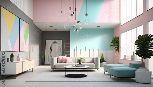 Modern living room with pastell colors furniture  generative ai  modern minimalist architecture office interior with furniture 