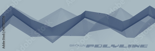 Bluish grey broken polyline on gray background. Wide vector pattern