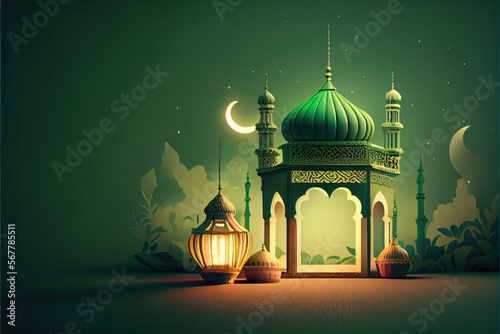ai generated illustration of mosque against green background
