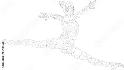 split jump woman gymnast in gymnastics polygonal wireframe