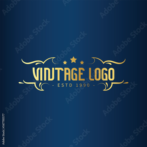 Vintage frame logo with gold color. Antique label. Suitable for studio, barber shop, label, brewing, salon, shop, signage.