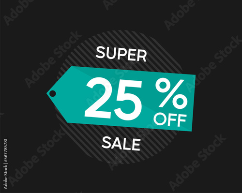 25% coupon discount. Vector price reduction with twenty-five percent off.