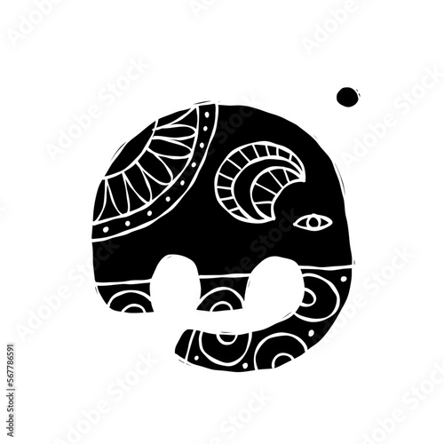 Elephant design, black silhouette isolated on white