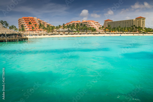 Fototapeta Naklejka Na Ścianę i Meble -  Palm Beach on Aruba island in the Caribbean Sea, Dutch Antilles