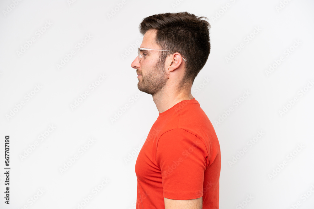 Young caucasian man isolated on white background With glasses Young caucasian man isolated on white background With glasses