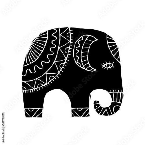 Elephant design, black silhouette isolated on white
