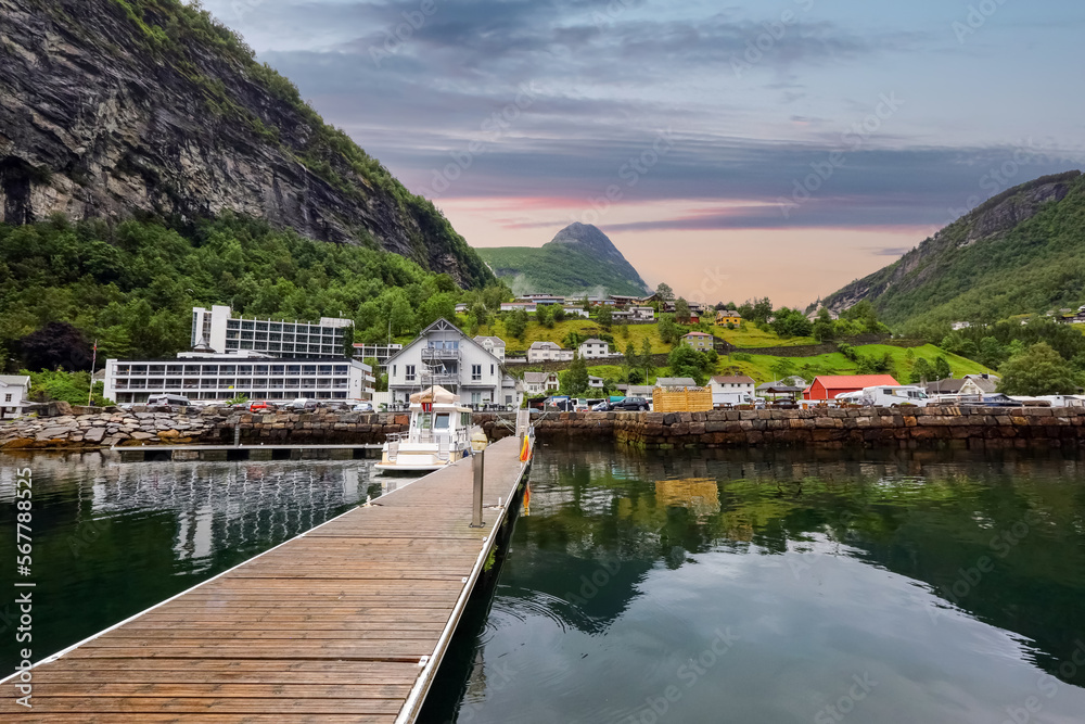 Marina in the town Geiranger , Norway