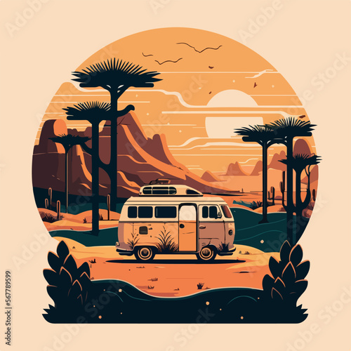 Campervan in the nature sunset