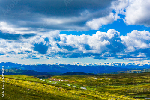 Beautiful mountain and landscape nature panorama Rondane National Park Norway. © arkadijschell