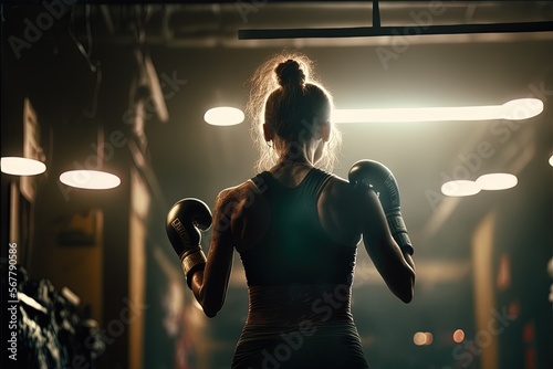 A young powerful woman boxing in the gym. Generative ai