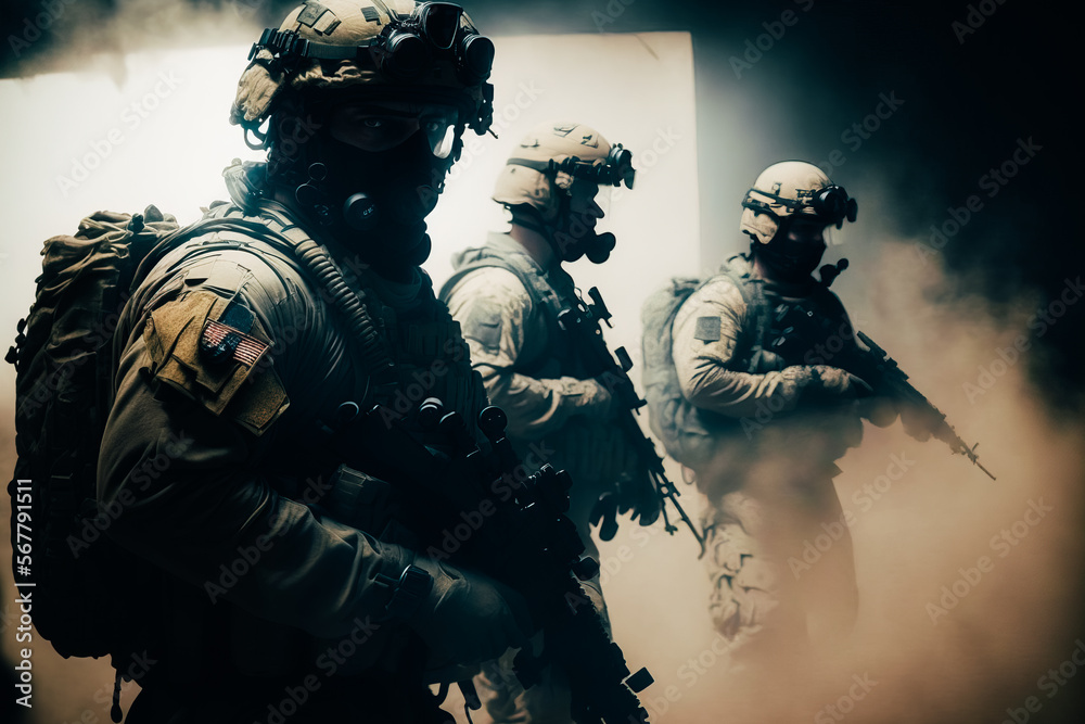 A team of special forces soldiers undergoing intense physical training A team of special forces soldiers undergoing intense physical training