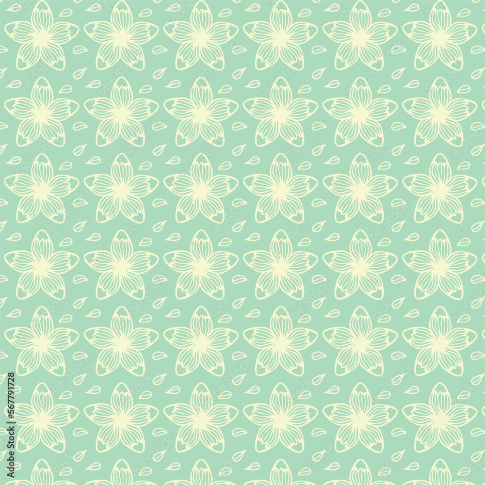 Blue green background with abstract flowers . Decorative seamless pattern for wrapping paper, wallpaper, textile, greeting cards and invitations.
