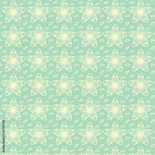Blue green background with abstract flowers . Decorative seamless pattern for wrapping paper  wallpaper  textile  greeting cards and invitations.