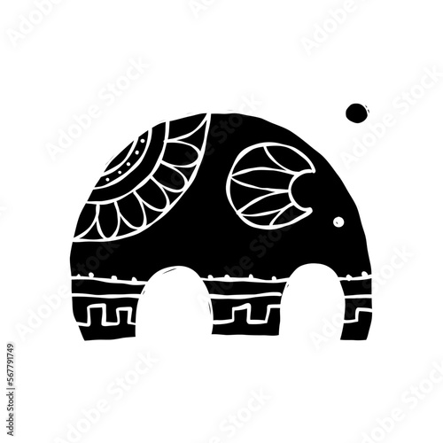 Elephant design, black silhouette isolated on white