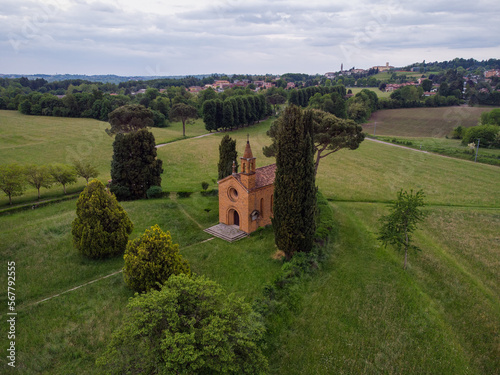 Aerial view of church, Pomelasca, Inverigo, Como, Brianza, Lombardy, Italy photo