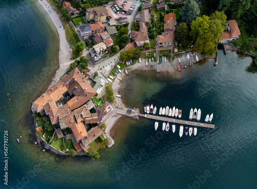 Aerial view of  peninsula and village on lake Como, Lierna, Lecco, Lombardy, Italy photo