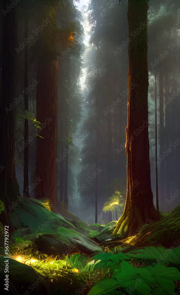 Obraz premium fantasy forest, generative ai, sketch style illustration, these depiction is fictitious and generated