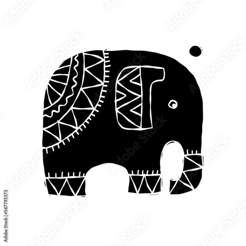 Elephant design, black silhouette isolated on white
