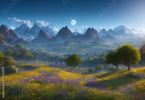 Fantasy landscape with mountain
