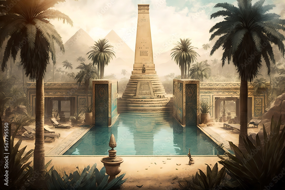 Ancient egypt civilization, Egyptian Pool with Obelisk - Ornate ...