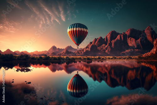 hot air balloon at sunset.Generative Ai