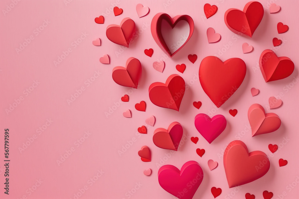 Valentine's Day. Valentine day holiday background. Love, hearts, red. Generative AI.