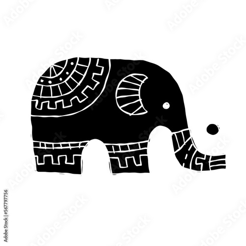 Elephant design, black silhouette isolated on white