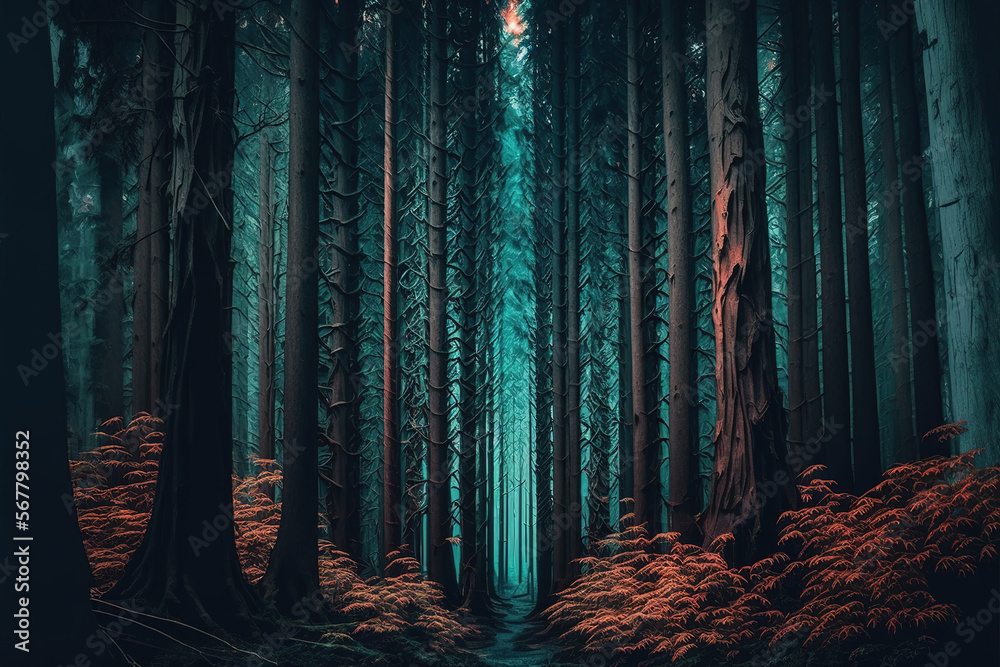 Naklejka premium dark forest background.Generative Ai