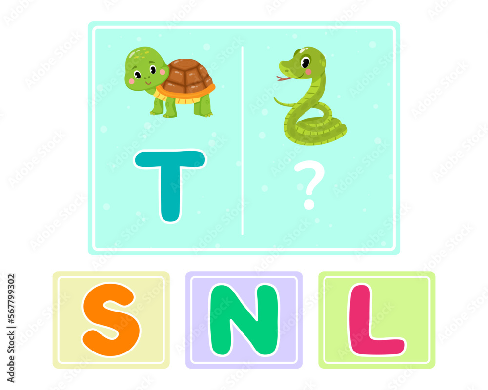 Educational logic game for kids. Children's alphabet education. Development of logic iq. Visual intelligence, mind games. Vector illustration.