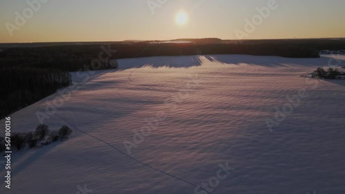 Landscape sunset with flying drone