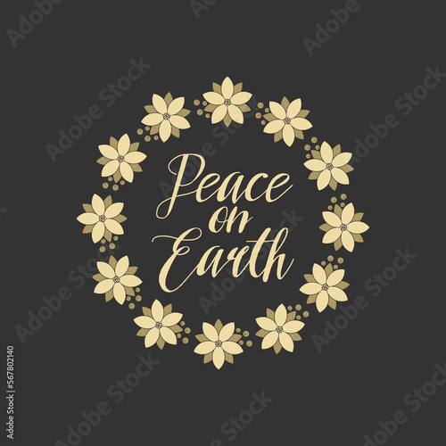 Christmas vector illustration. A festive Advent wreath and the inscription "Peace on Earth".