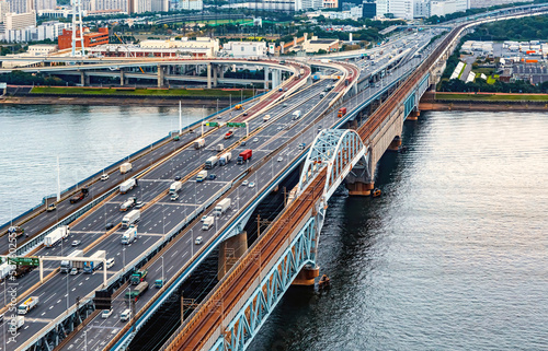 Aerial view of an expressway bridge in okyo, Japan © Tierney