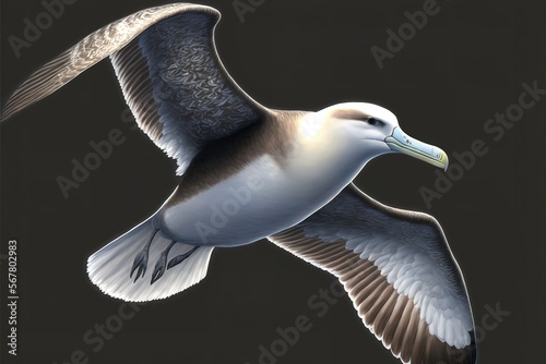 Laysan albatross (Diomedea immutabilis) in Japan. Flying Beautiful Bird in the Sky, AI generated photo