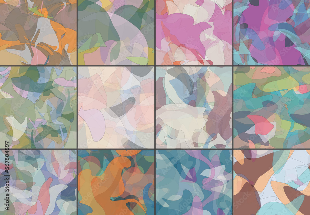 Seamless Pattern Set with Transparent Random Overlapping Wavy Shapes ...