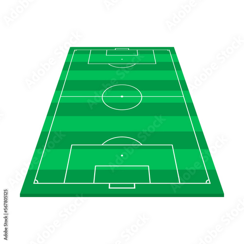 Football field icon in perspective view. Green grass cartoon soccer field sign. Template design for presentation, tactical schemes, infographics, banners. Vector illustration