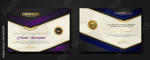 New design two set luxury certificate template with shadow effect on overlap layers and cream color on pattern background