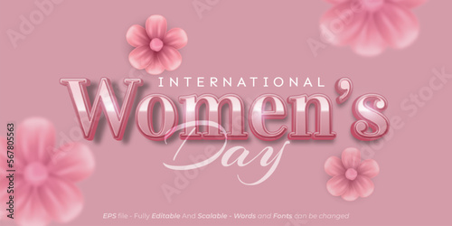 Editable text effect women's day with three dimension text style