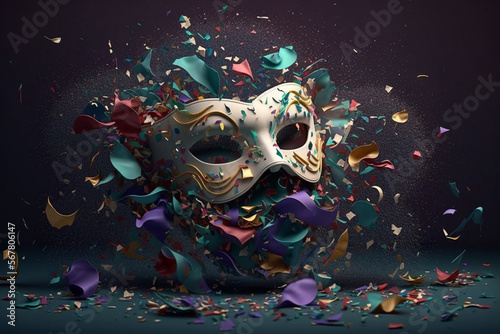 Carnival mask with colorful patterned confetti  © William
