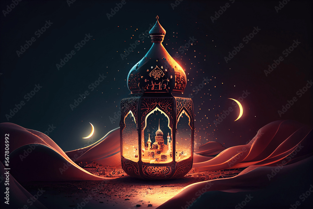 lantern in the night month of ramadan.generative ai technology illustration