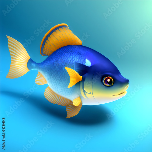 Abstract colorful marine fish at dark sea background. AI generated photo