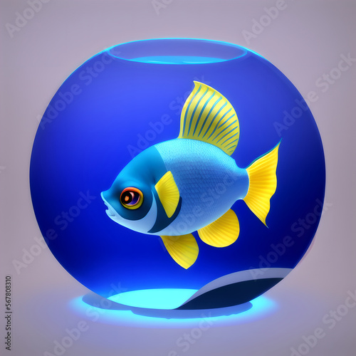 Abstract colorful marine fish at dark sea background. AI generated photo