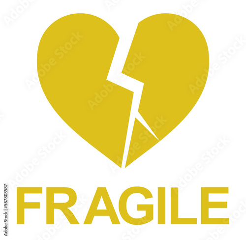 Fragile Broken Heart-shaped Illustration. Packing Icon Symbol for Valentine Day Gift. Packing Label for Valentine Day Gift. Format PNG