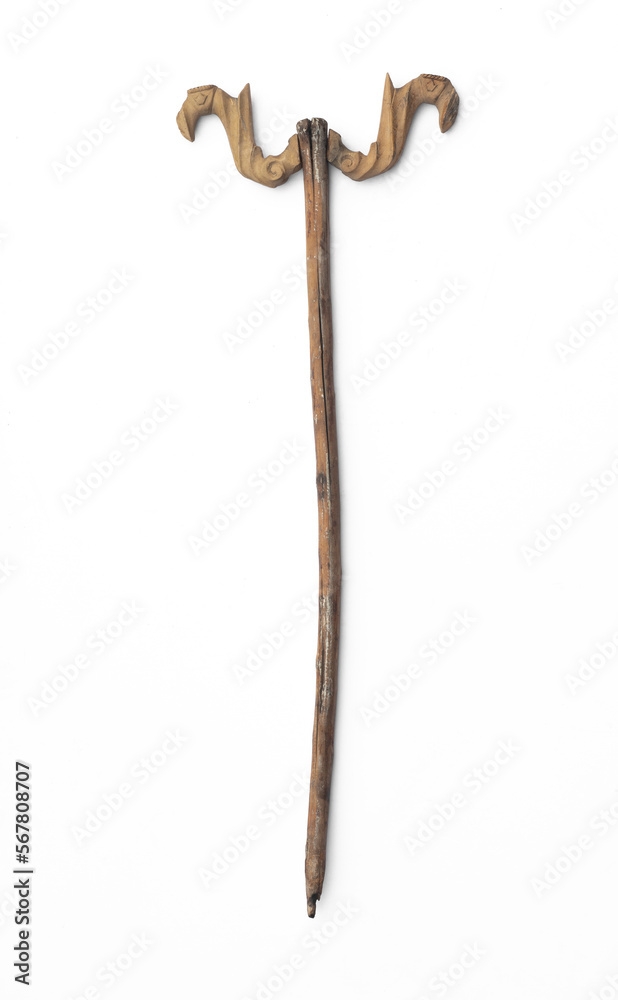 ancient wooden staff shepherd isolated on white background ancient wooden staff shepherd isolated on white background