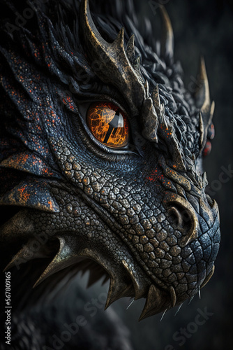 Portrait of a real dragon, big face close-up, generative ai © Lukas Juszczak