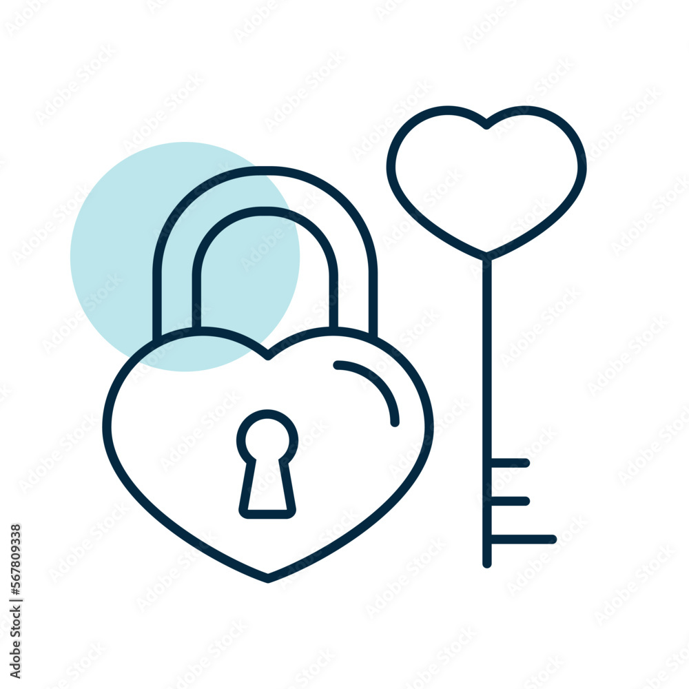 Key and lock in heart shape vector icon Key and lock in heart shape vector icon