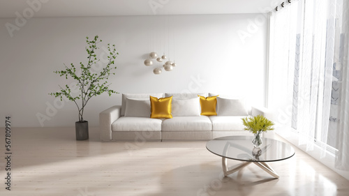 Modern interior background  living room  3D render  3D illustration
