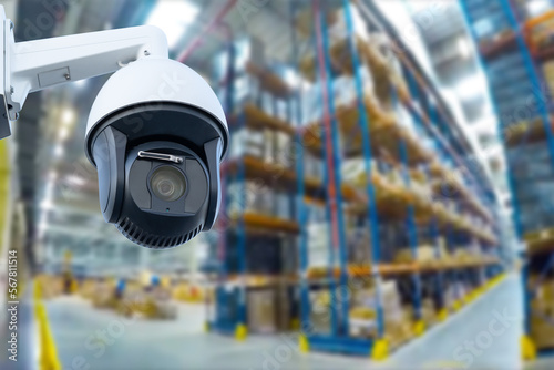 closed circuit camera Multi-angle CCTV system against the background of a modern warehouse complex. The concept of protection of goods.