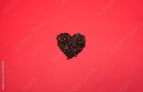 Coffee Heart on Red Background