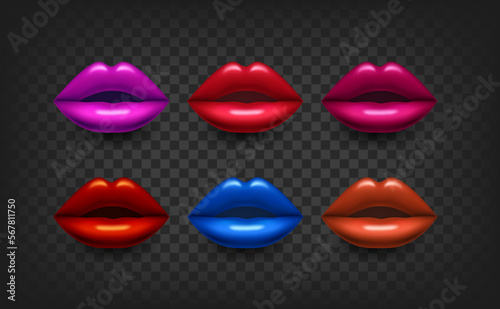 Color lips collection. 3d vector objects isolated on transparent background